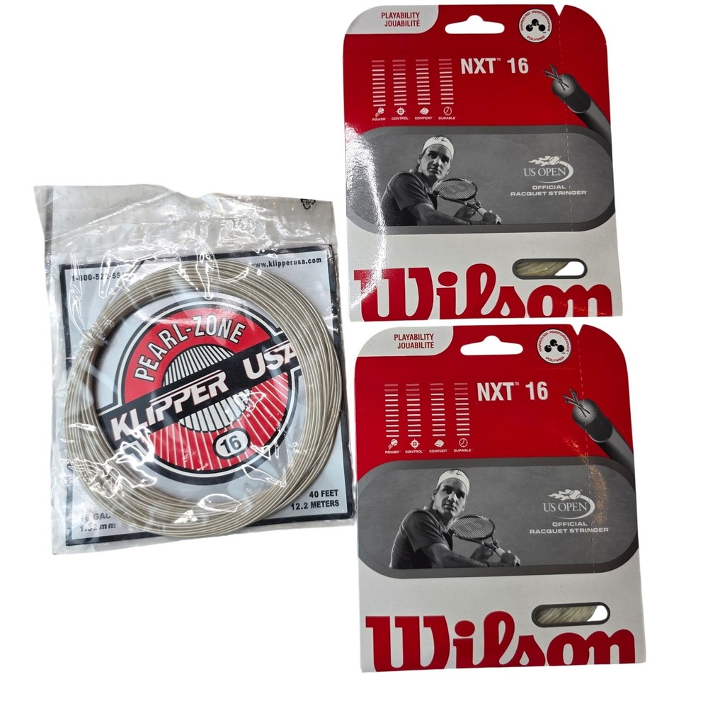 Wilson NXT 16 Tennis String 2 Pack and Klipper USA Pearl-Zone 16 Bundle NEW W1
